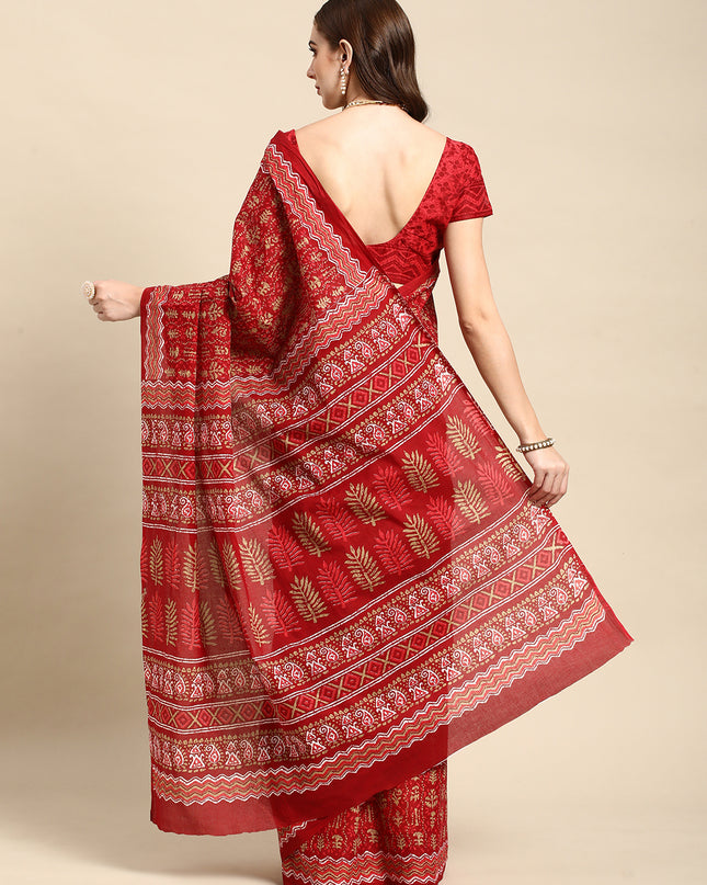 Pure Cotton Printed Mulmul Saree for Women with Blouse Piece