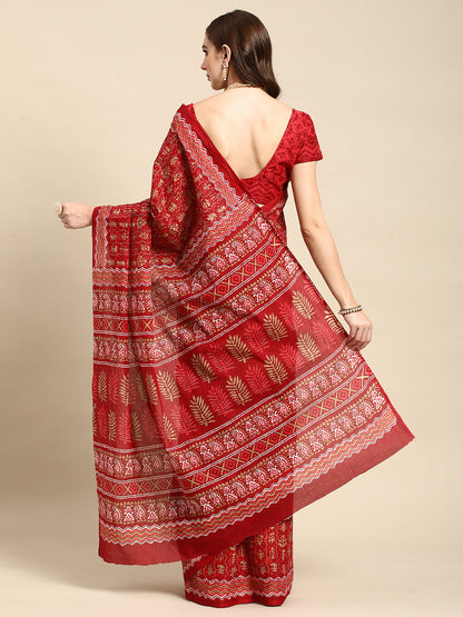 Pure Cotton Printed Mulmul Saree for Women with Blouse Piece