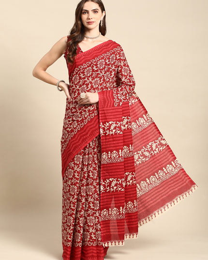 Pure Cotton Printed Mulmul Saree for Women with Blouse Piece