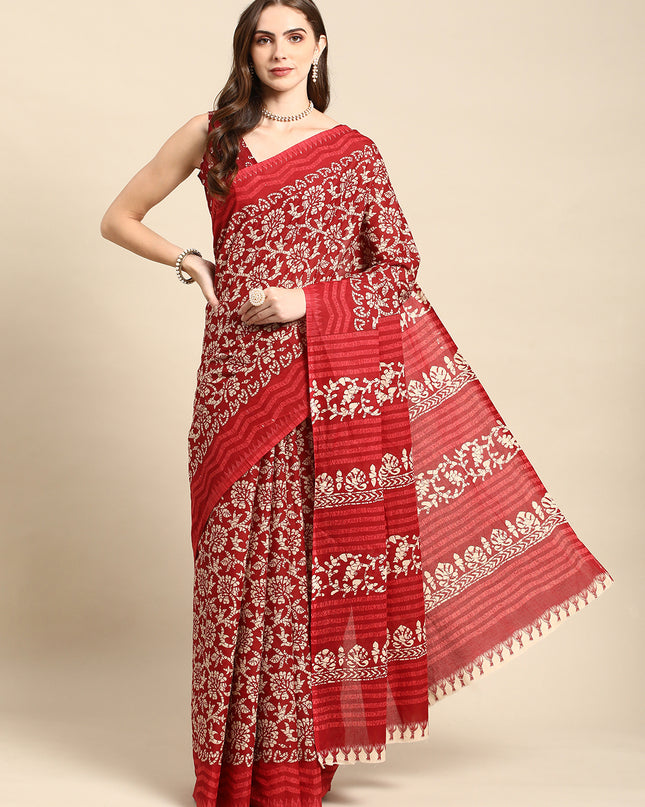 Pure Cotton Printed Mulmul Saree for Women with Blouse Piece