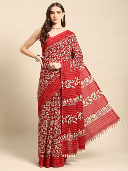 Pure Cotton Printed Mulmul Saree for Women with Blouse Piece