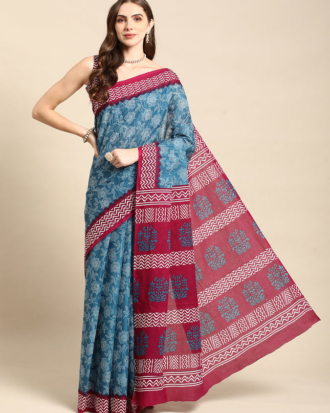 Pure Cotton Printed Mulmul Saree for Women with Blouse Piece