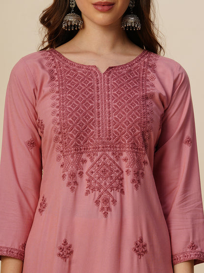 Rayon Straight Lucknowi Chikankari Ethnic Wear Kurta
