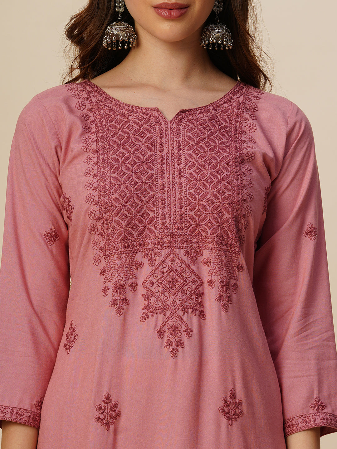 RATAN Women's Rayon Straight Lucknowi Chikankari Ethnic Wear Kurta
