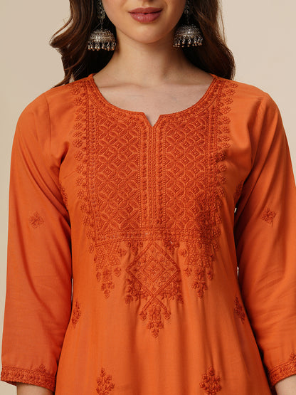 Rayon Straight Lucknowi Chikankari Ethnic Wear Kurta