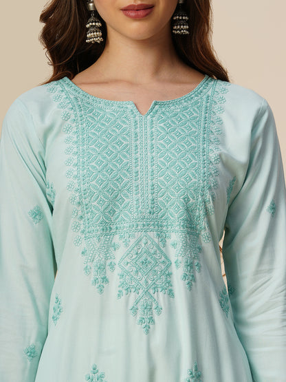 Rayon Straight Lucknowi Chikankari Ethnic Wear Kurta