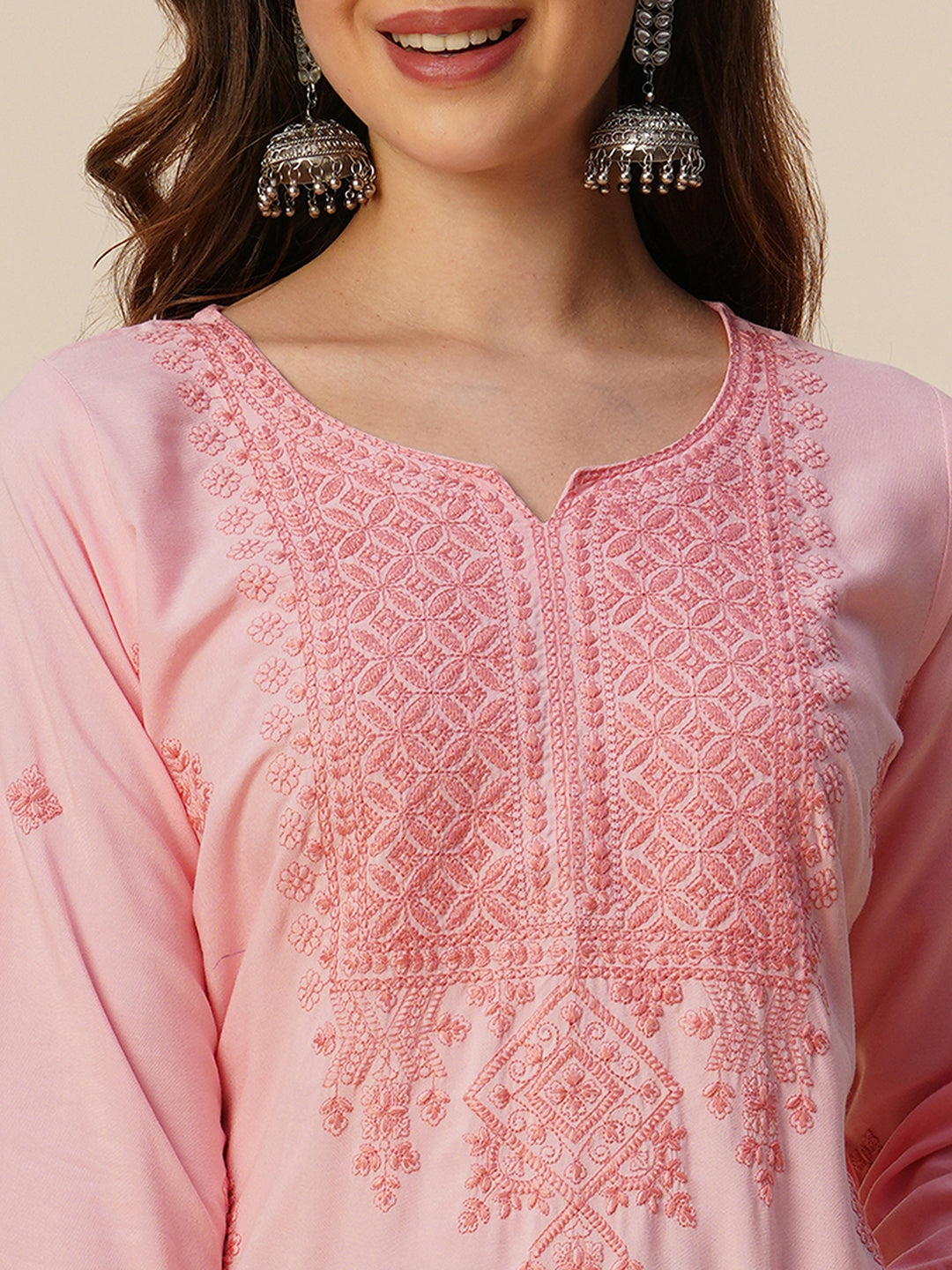 Rayon Straight Lucknowi Chikankari Ethnic Wear Kurta