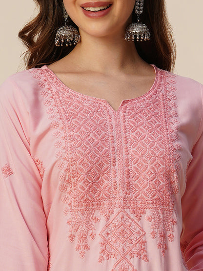 Rayon Straight Lucknowi Chikankari Ethnic Wear Kurta