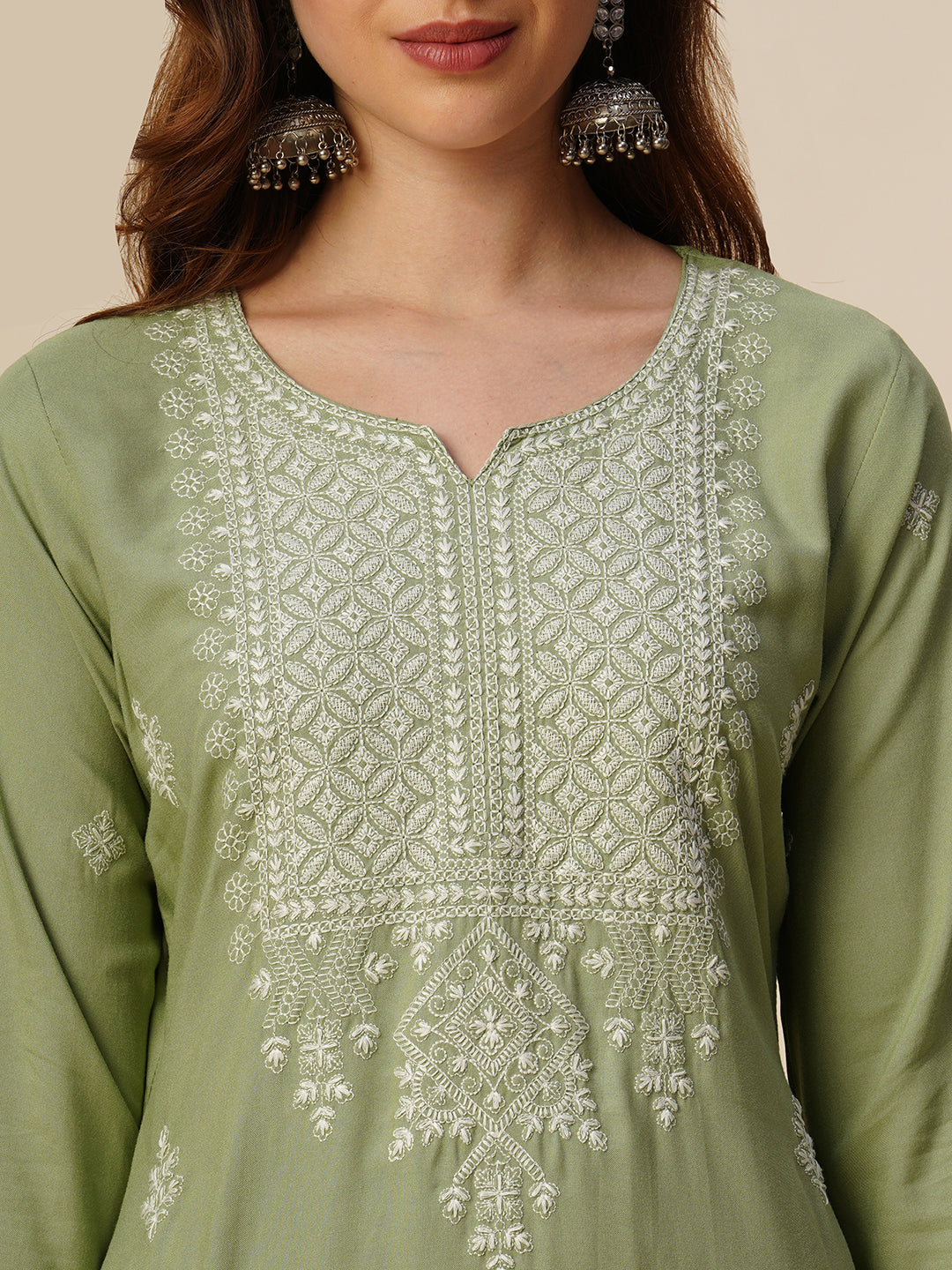 RATAN Women's Rayon Straight Lucknowi Chikankari Ethnic Wear Kurta