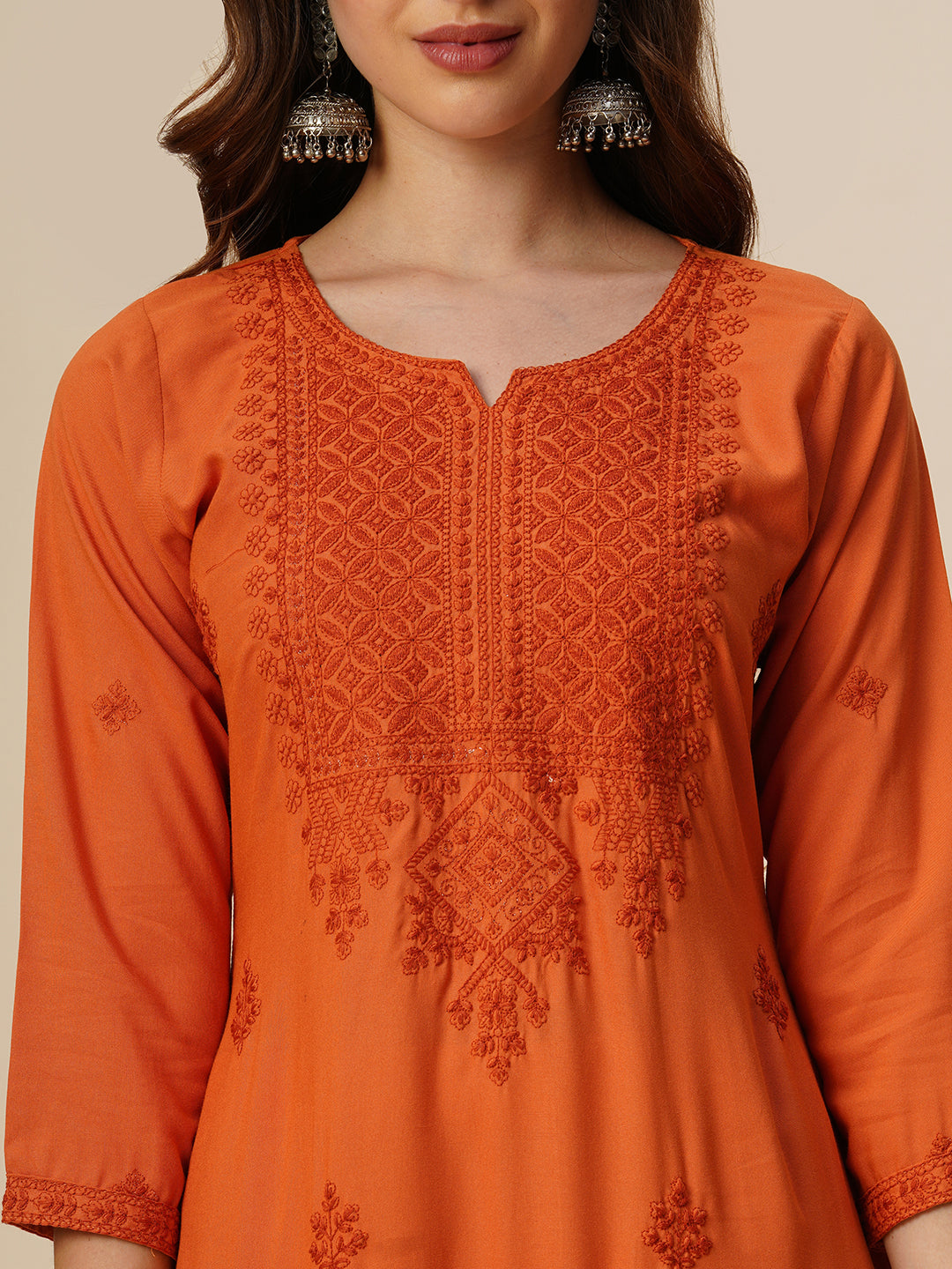 RATAN Women's Rayon Straight Lucknowi Chikankari Ethnic Wear Kurta