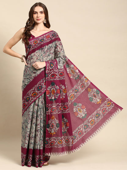 Pure Cotton Printed Mulmul Saree for Women with Blouse Piece