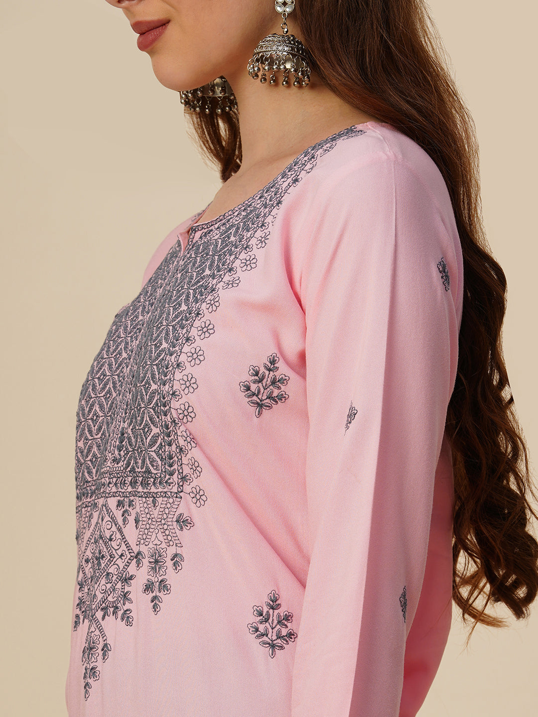 Rayon Straight Lucknowi Chikankari Ethnic Wear Kurta