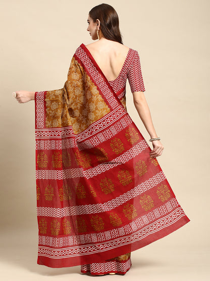 Pure Cotton Printed Mulmul Saree for Women with Blouse Piece