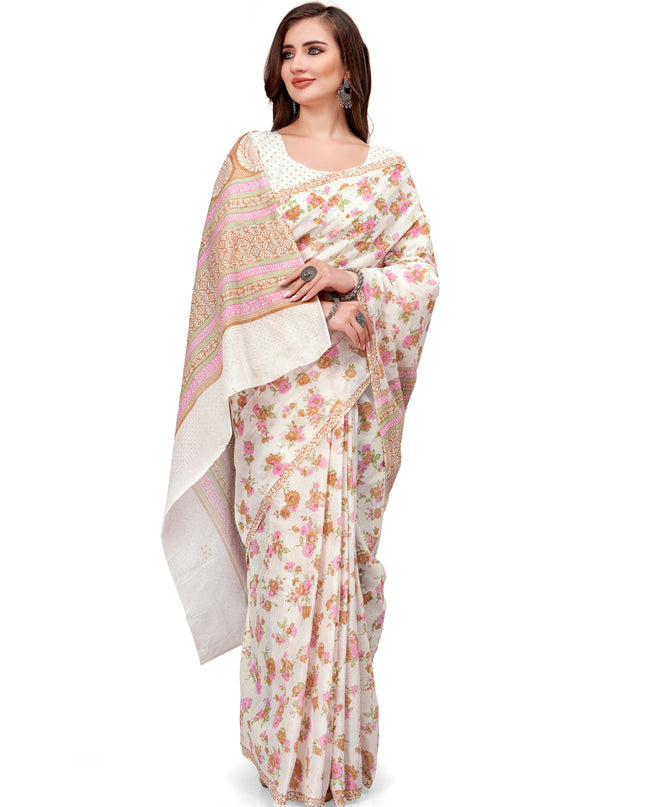 Pure Cotton Printed Mulmul Saree for Women with Blouse Piece