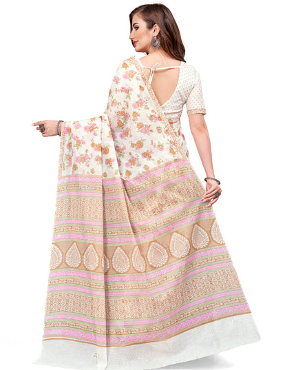Pure Cotton Printed Mulmul Saree for Women with Blouse Piece