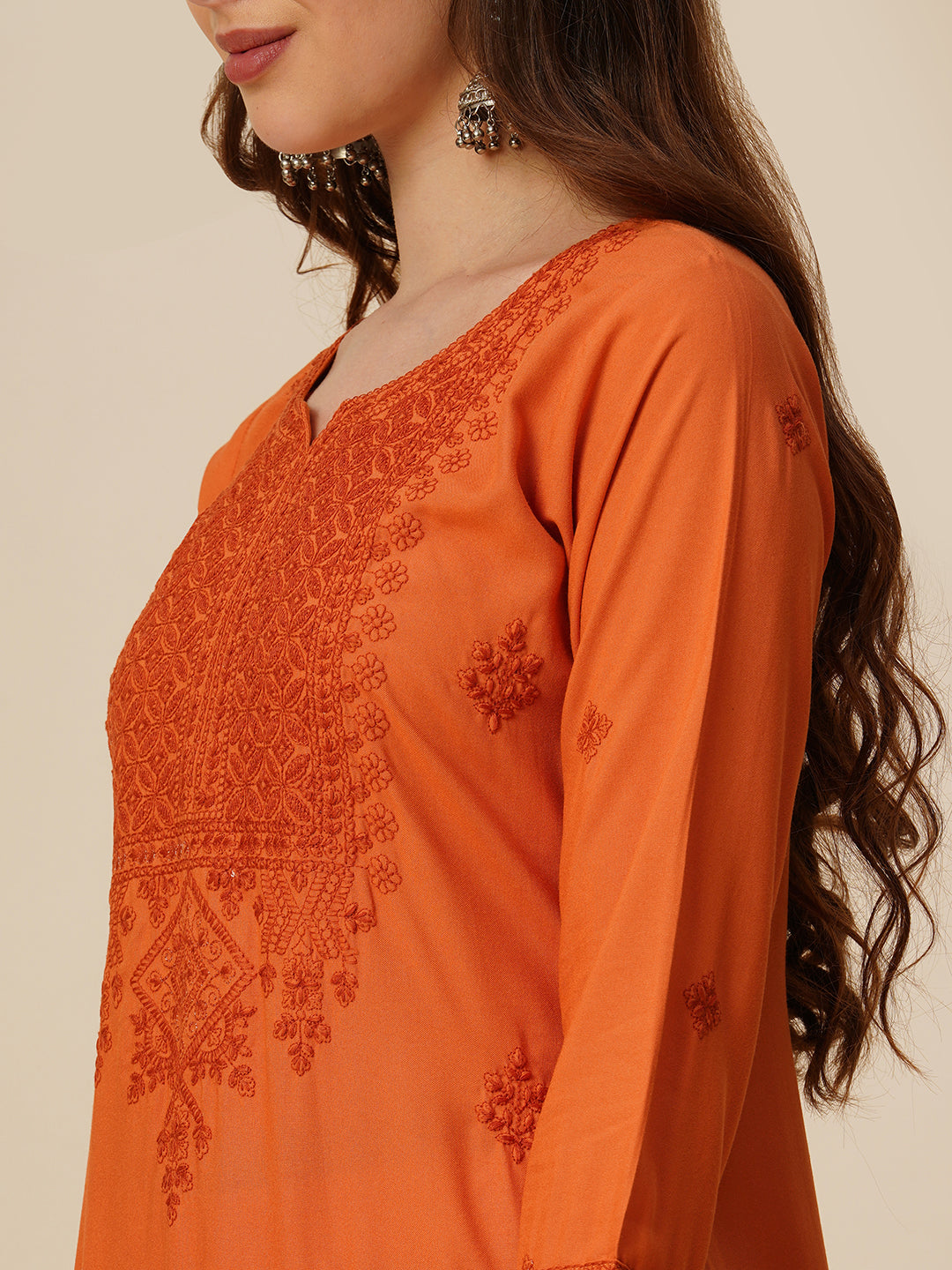 RATAN Women's Rayon Straight Lucknowi Chikankari Ethnic Wear Kurta