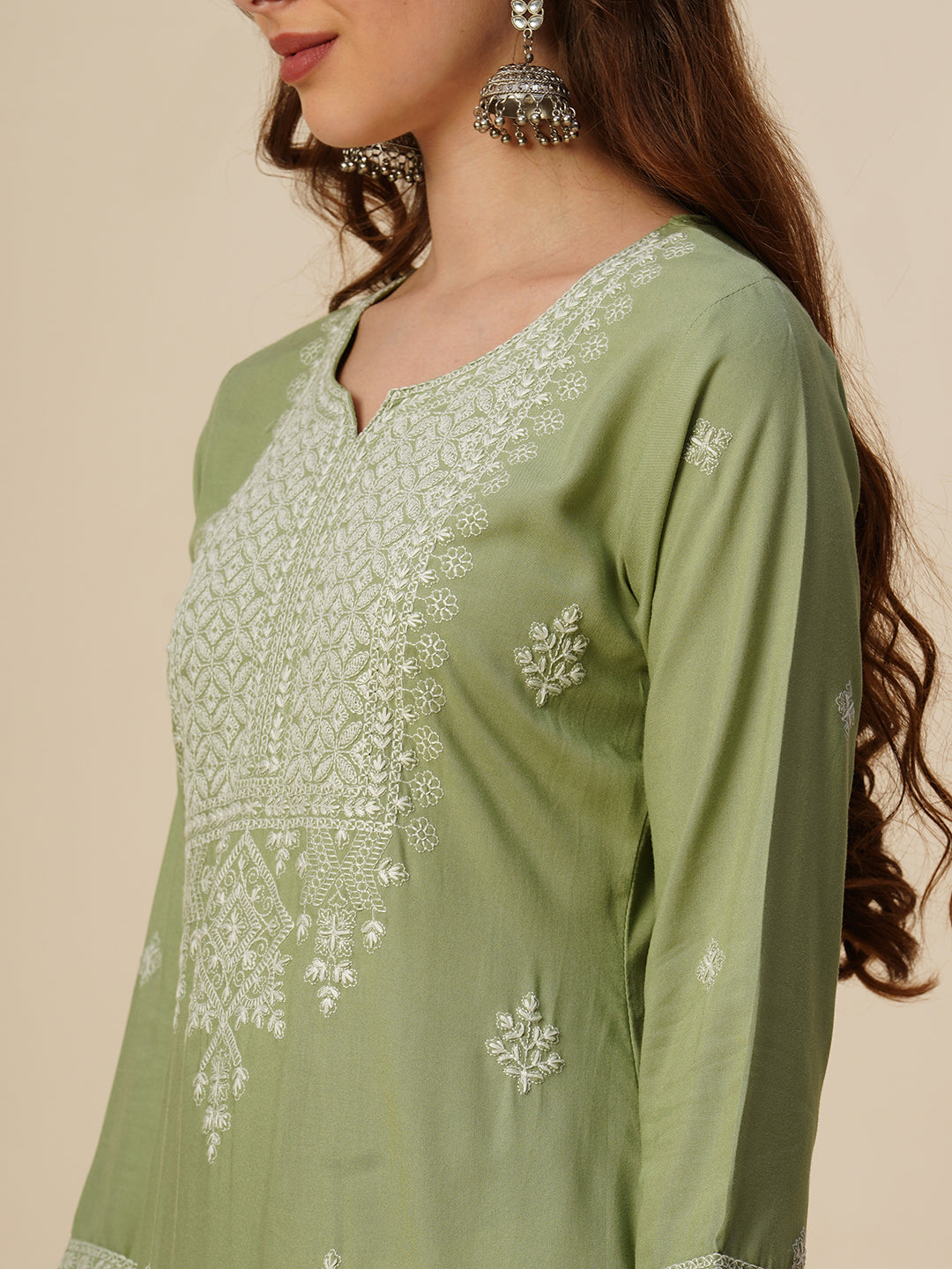 RATAN Women's Rayon Straight Lucknowi Chikankari Ethnic Wear Kurta