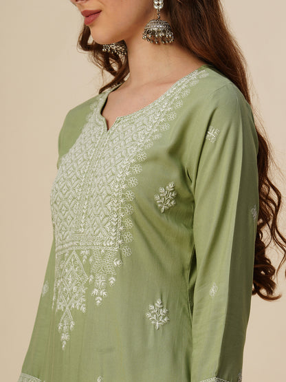 RATAN Women's Rayon Straight Lucknowi Chikankari Ethnic Wear Kurta
