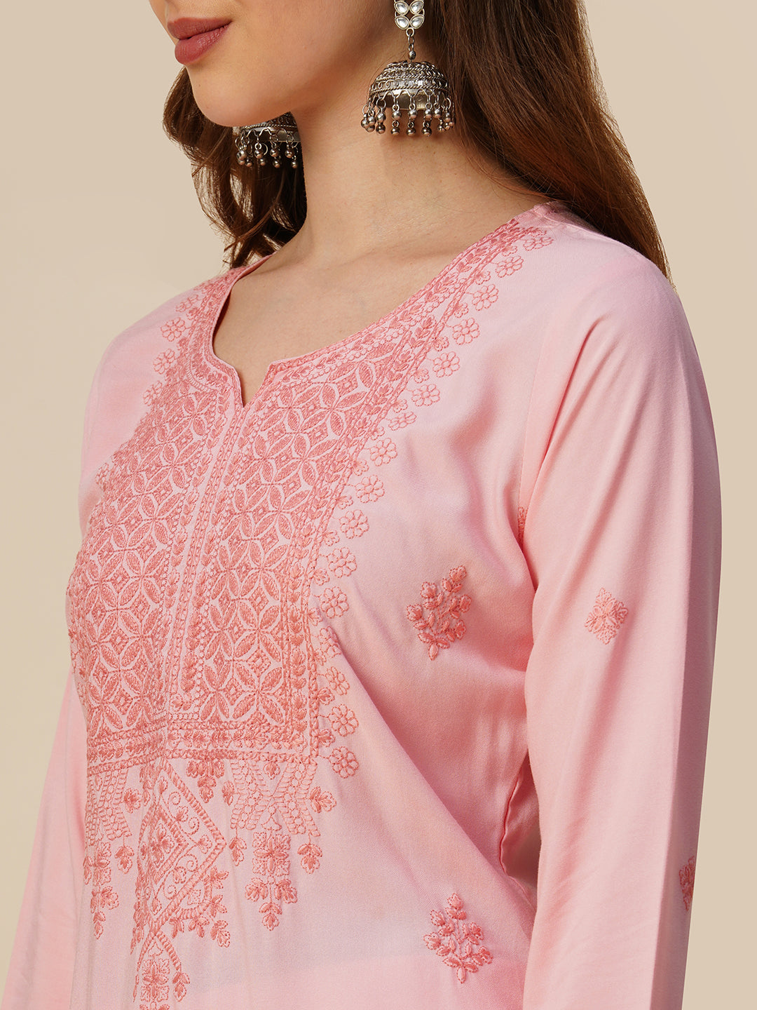 RATAN Women's Rayon Straight Lucknowi Chikankari Ethnic Wear Kurta