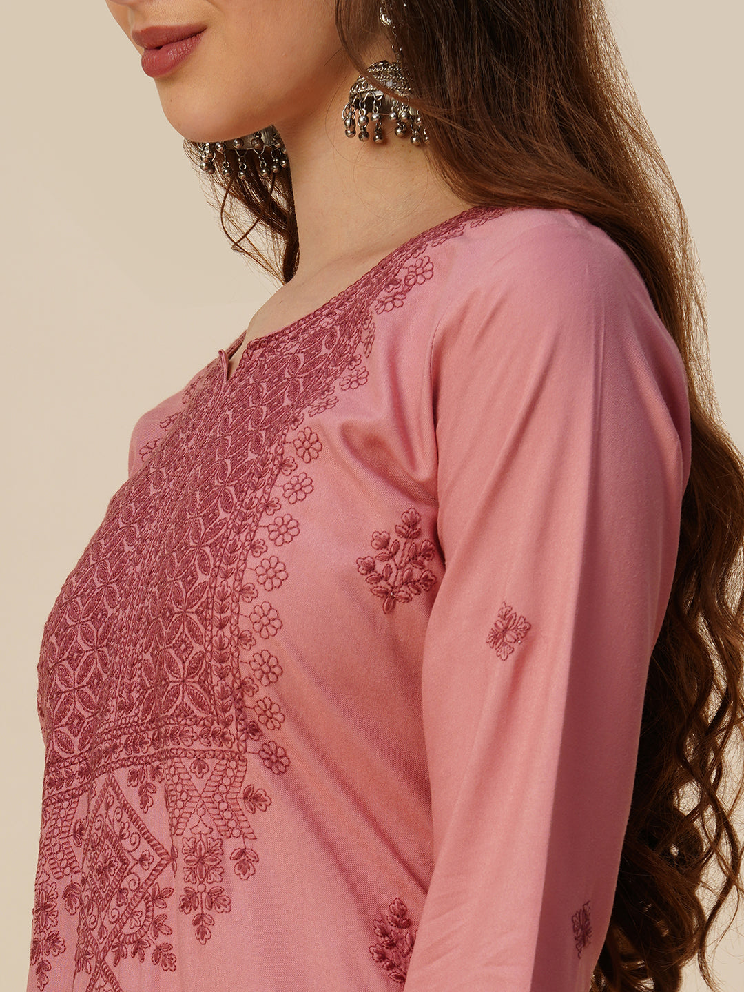 RATAN Women's Rayon Straight Lucknowi Chikankari Ethnic Wear Kurta