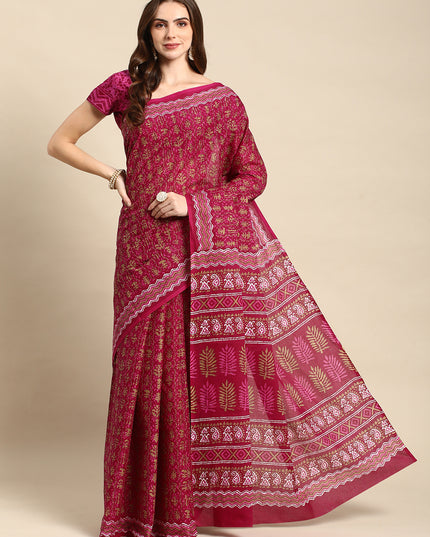 Pure Cotton Printed Mulmul Saree for Women with Blouse Piece