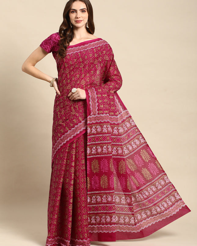 Pure Cotton Printed Mulmul Saree for Women with Blouse Piece