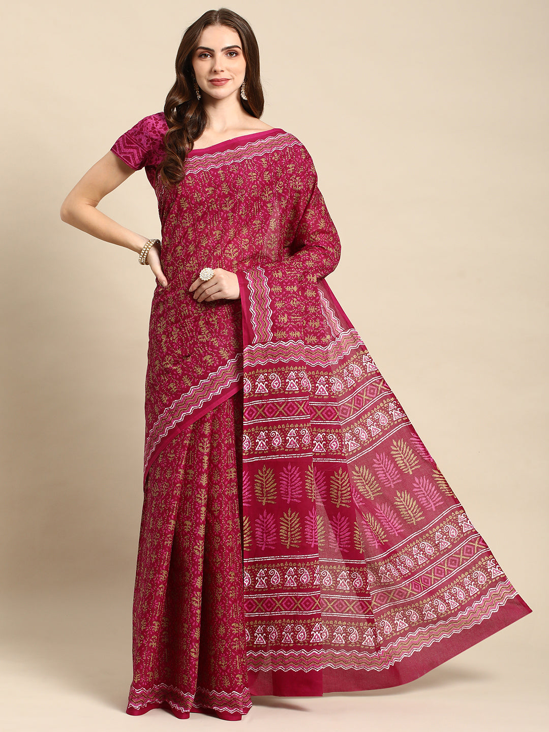 Pure Cotton Printed Mulmul Saree for Women with Blouse Piece