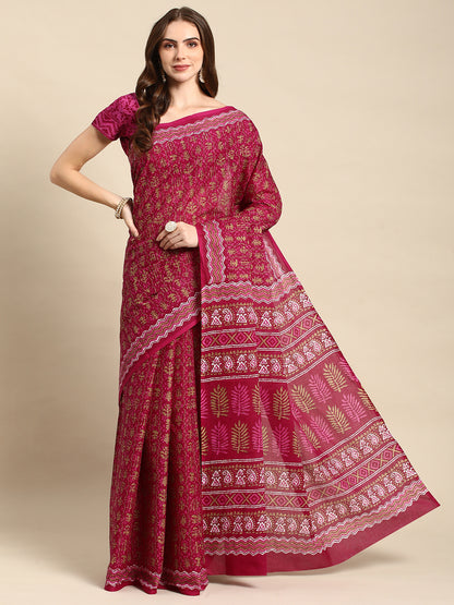 Pure Cotton Printed Mulmul Saree for Women with Blouse Piece