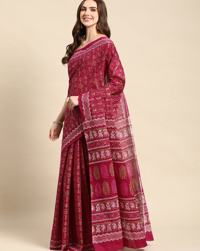 Pure Cotton Printed Mulmul Saree for Women with Blouse Piece