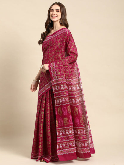 Pure Cotton Printed Mulmul Saree for Women with Blouse Piece