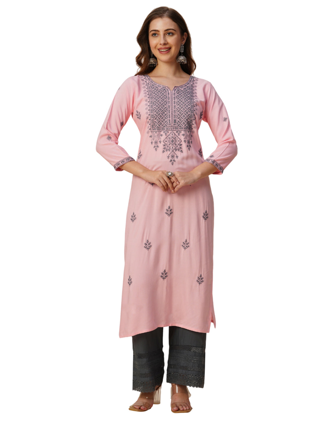 Rayon Straight Lucknowi Chikankari Ethnic Wear Kurta
