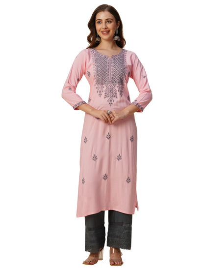 Rayon Straight Lucknowi Chikankari Ethnic Wear Kurta