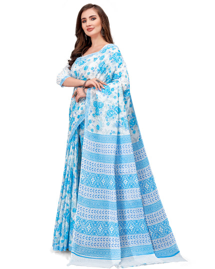Pure Cotton Printed Mulmul Saree for Women with Blouse Piece