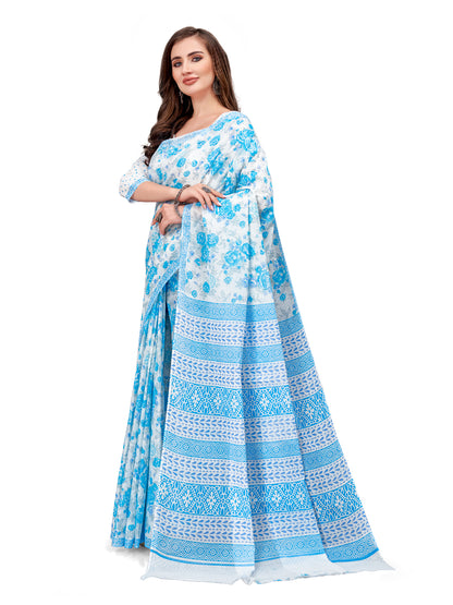 Pure Cotton Printed Mulmul Saree for Women with Blouse Piece