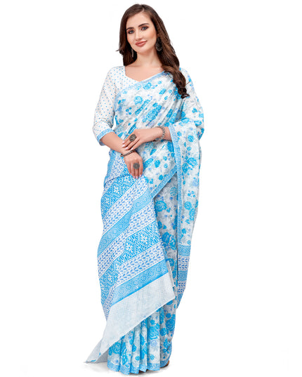 Pure Cotton Printed Mulmul Saree for Women with Blouse Piece