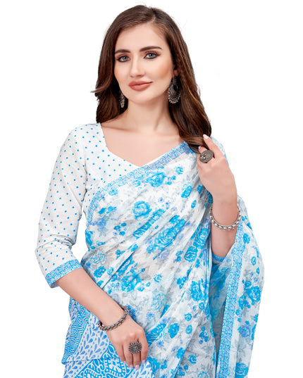Pure Cotton Printed Mulmul Saree for Women with Blouse Piece