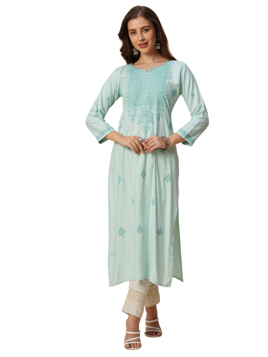 Rayon Straight Lucknowi Chikankari Ethnic Wear Kurta