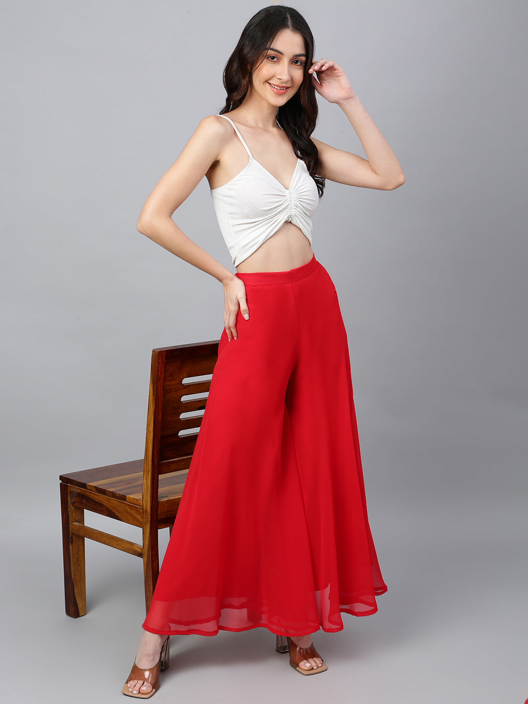 Women’s Freesize Georgette Flared Sharara Palazzo Pant with Lining