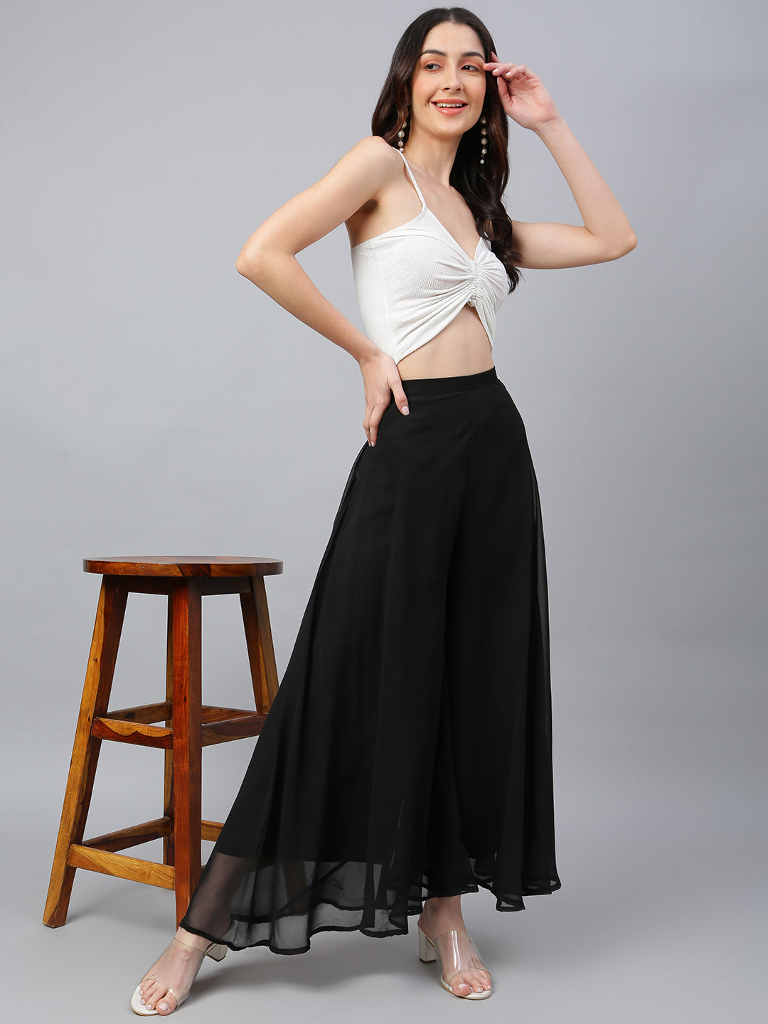 Women’s Freesize Georgette Flared Sharara Palazzo Pant with Lining