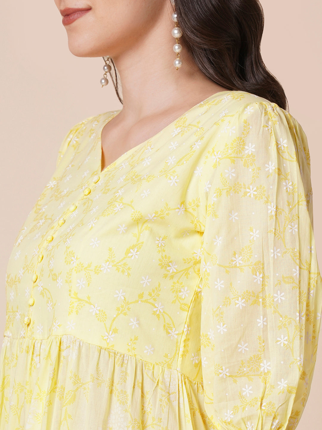 RATAN Women's Pure Cotton Tiered Printed Flared Kurti Gown Maxi Dress