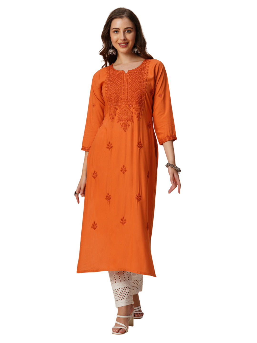 Rayon Straight Lucknowi Chikankari Ethnic Wear Kurta