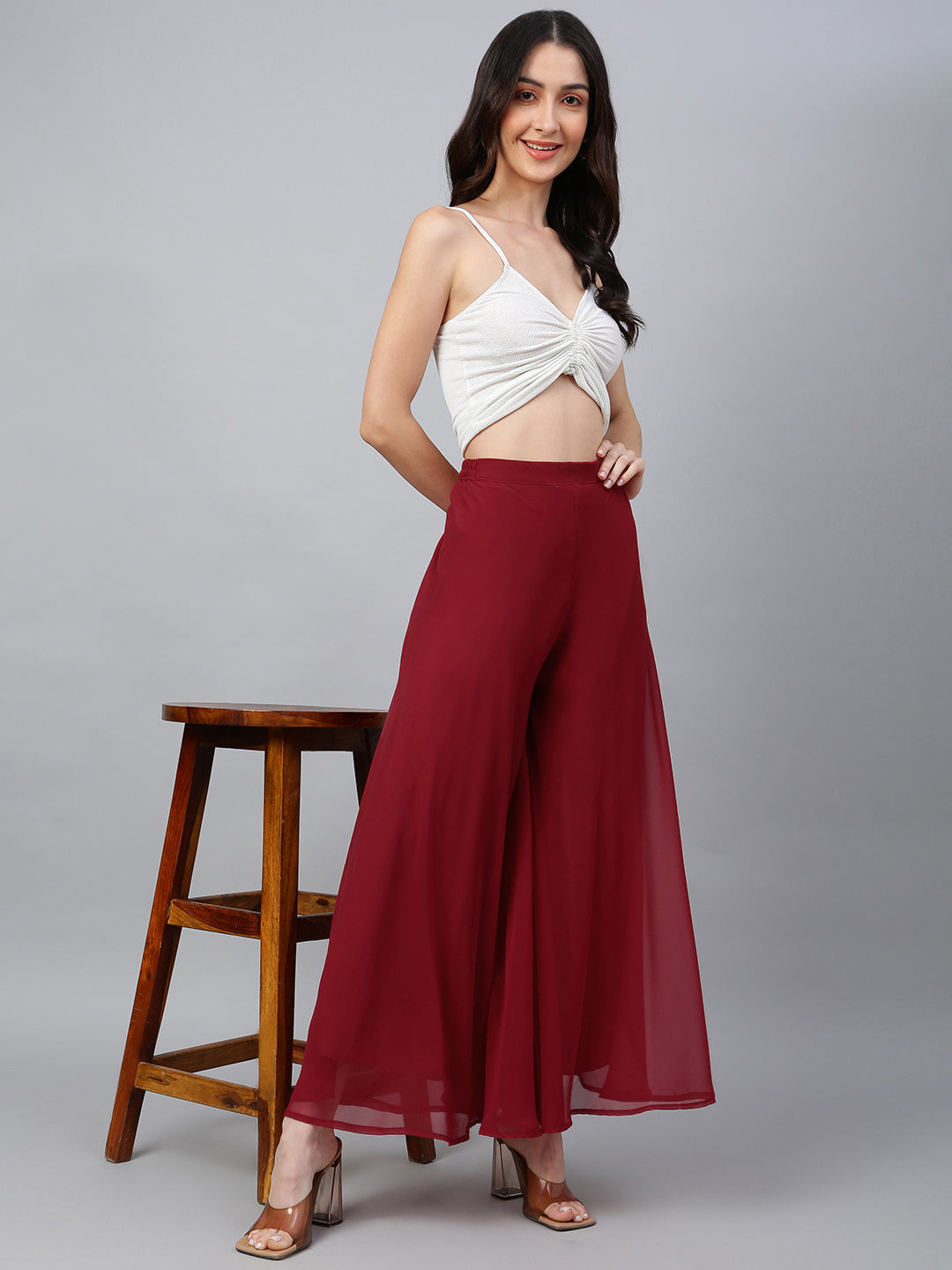 Women’s Freesize Georgette Flared Sharara Palazzo Pant with Lining