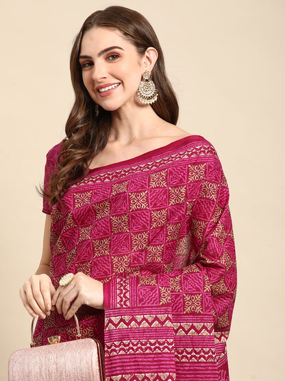 Pure Cotton Printed Mulmul Saree for Women with Blouse Piece
