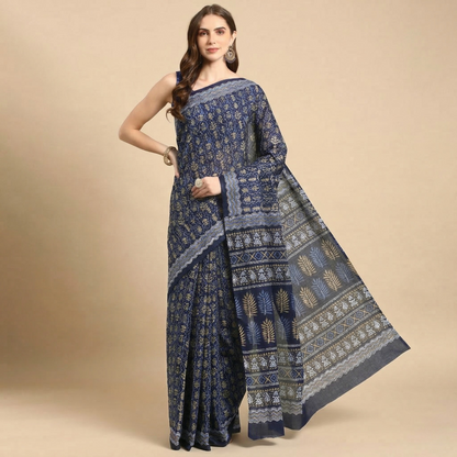 Pure Cotton Printed Mulmul Saree for Women with Blouse Piece