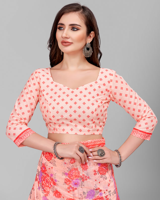 Pure Cotton Printed Mulmul Saree for Women with Blouse Piece