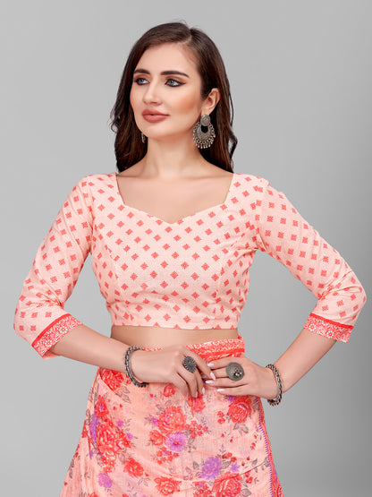 Pure Cotton Printed Mulmul Saree for Women with Blouse Piece
