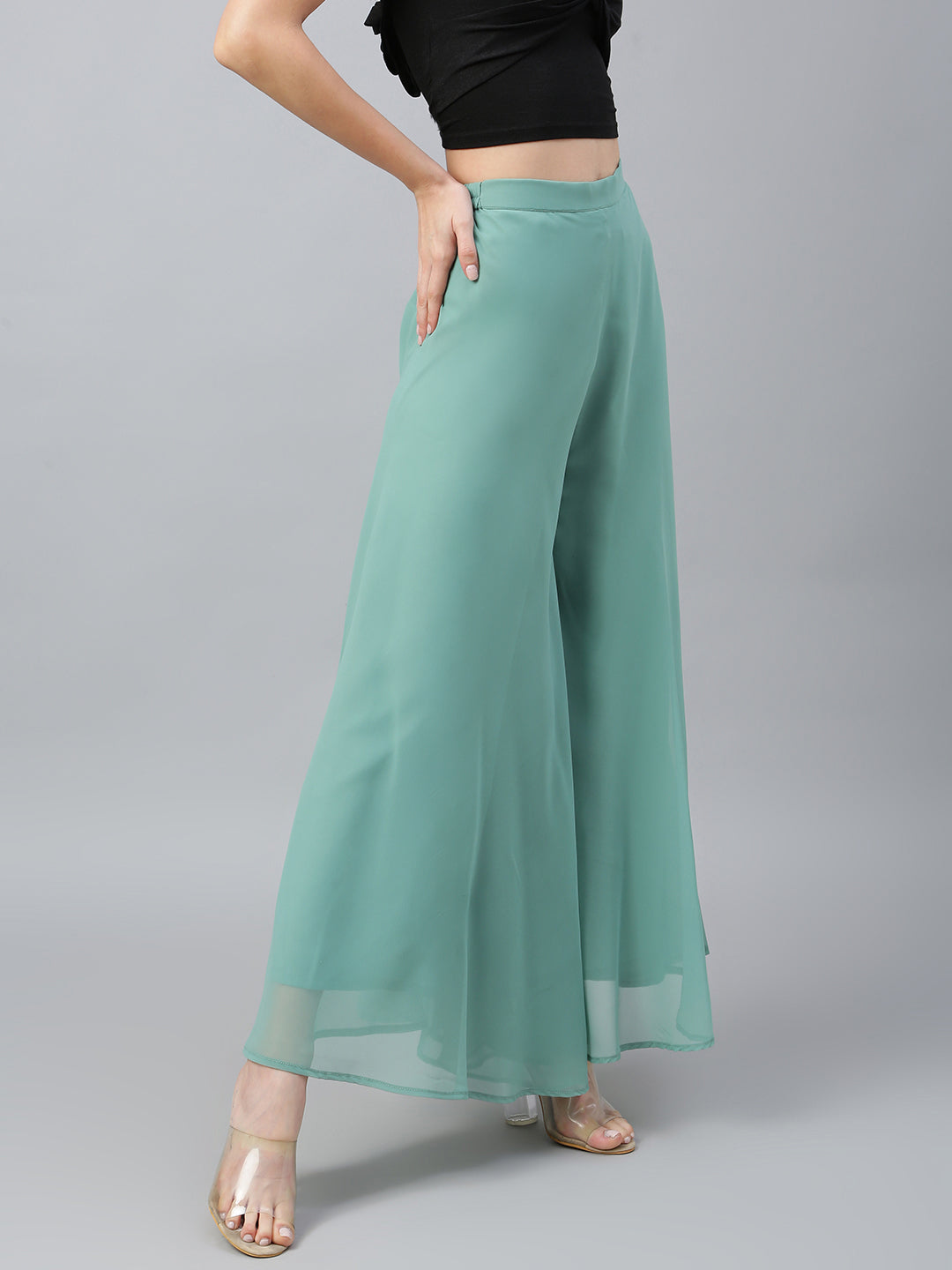 Women’s Freesize Georgette Flared Sharara Palazzo Pant with Lining