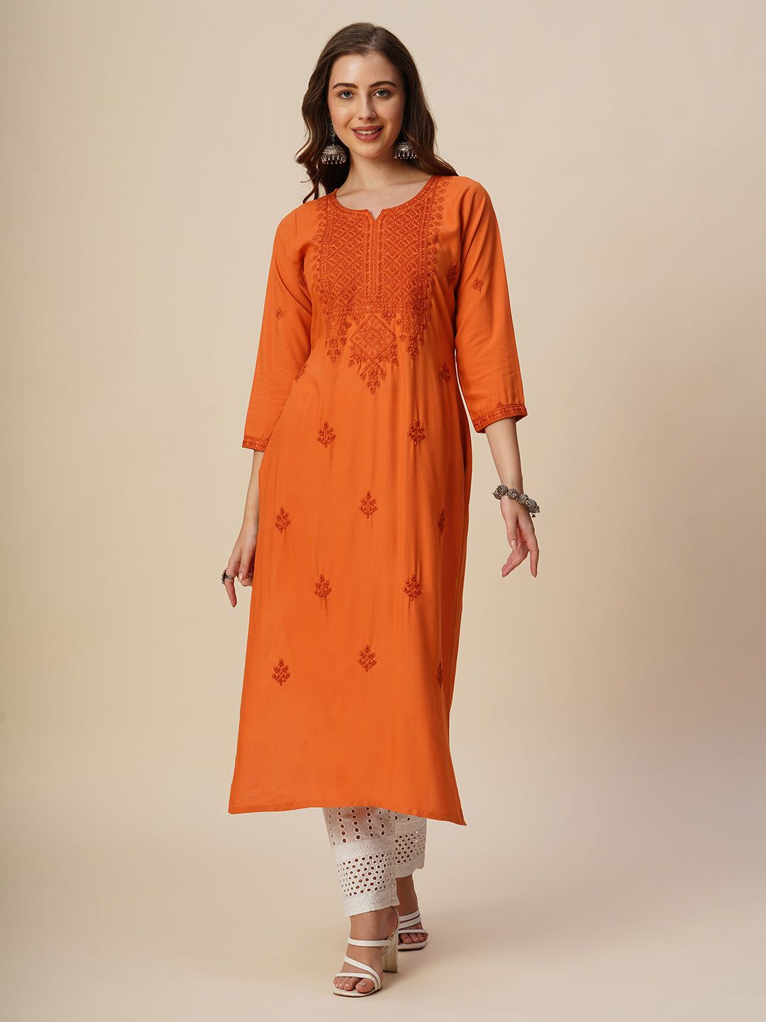 Rayon Straight Lucknowi Chikankari Ethnic Wear Kurta