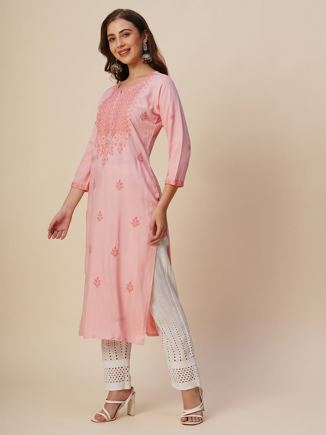 RATAN Women's Rayon Straight Lucknowi Chikankari Ethnic Wear Kurta