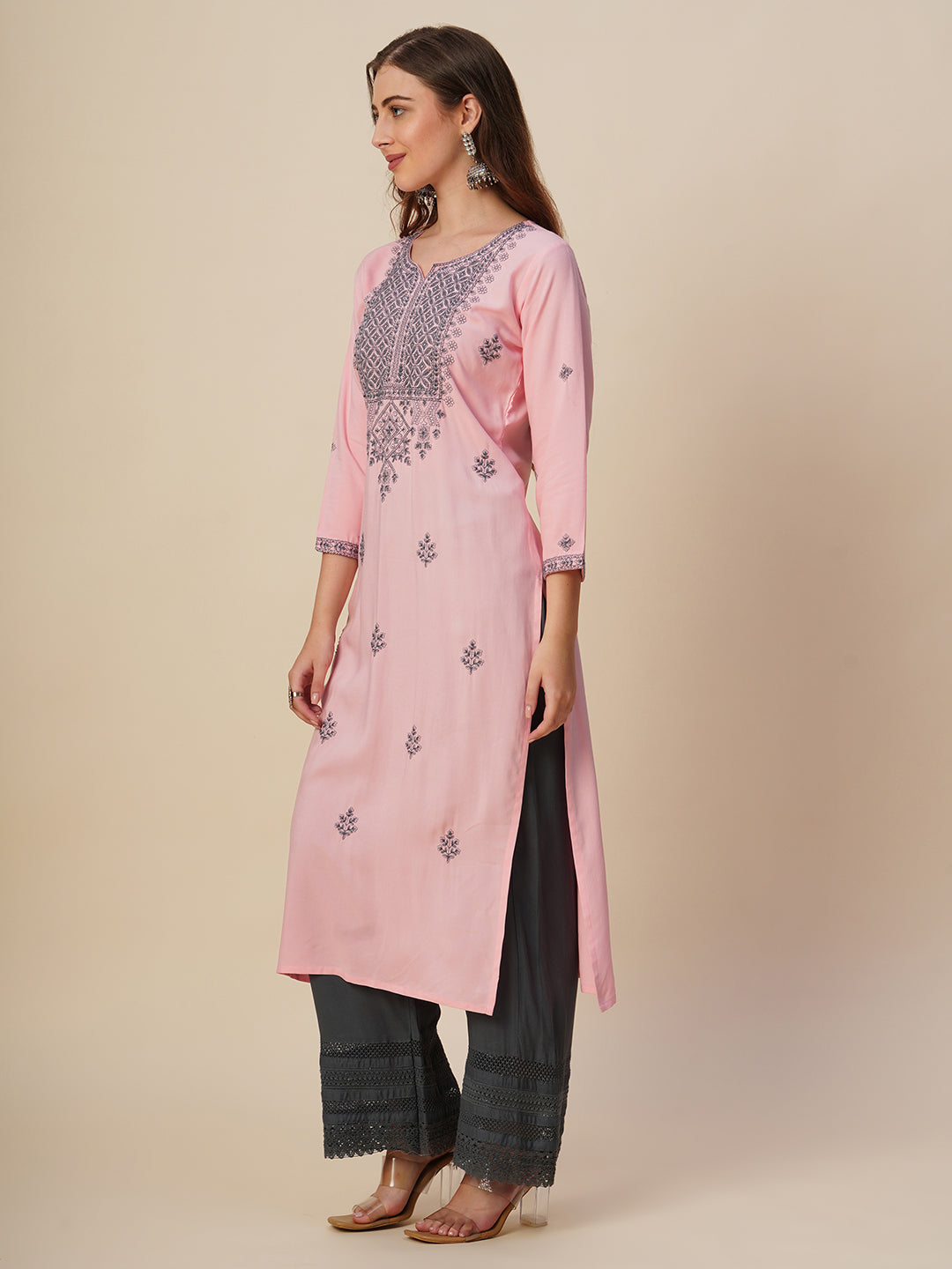 Rayon Straight Lucknowi Chikankari Ethnic Wear Kurta
